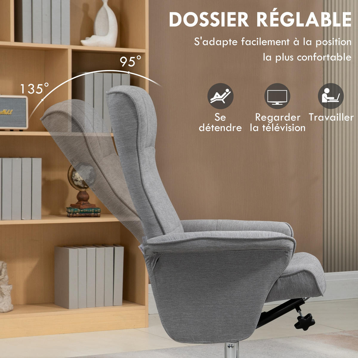 RELAXSESSEL DE-17369 135° neigbar, 360° drehbar mit Fußstütze Grau - Grau, Metall (71/104/69cm) - ComfortXL