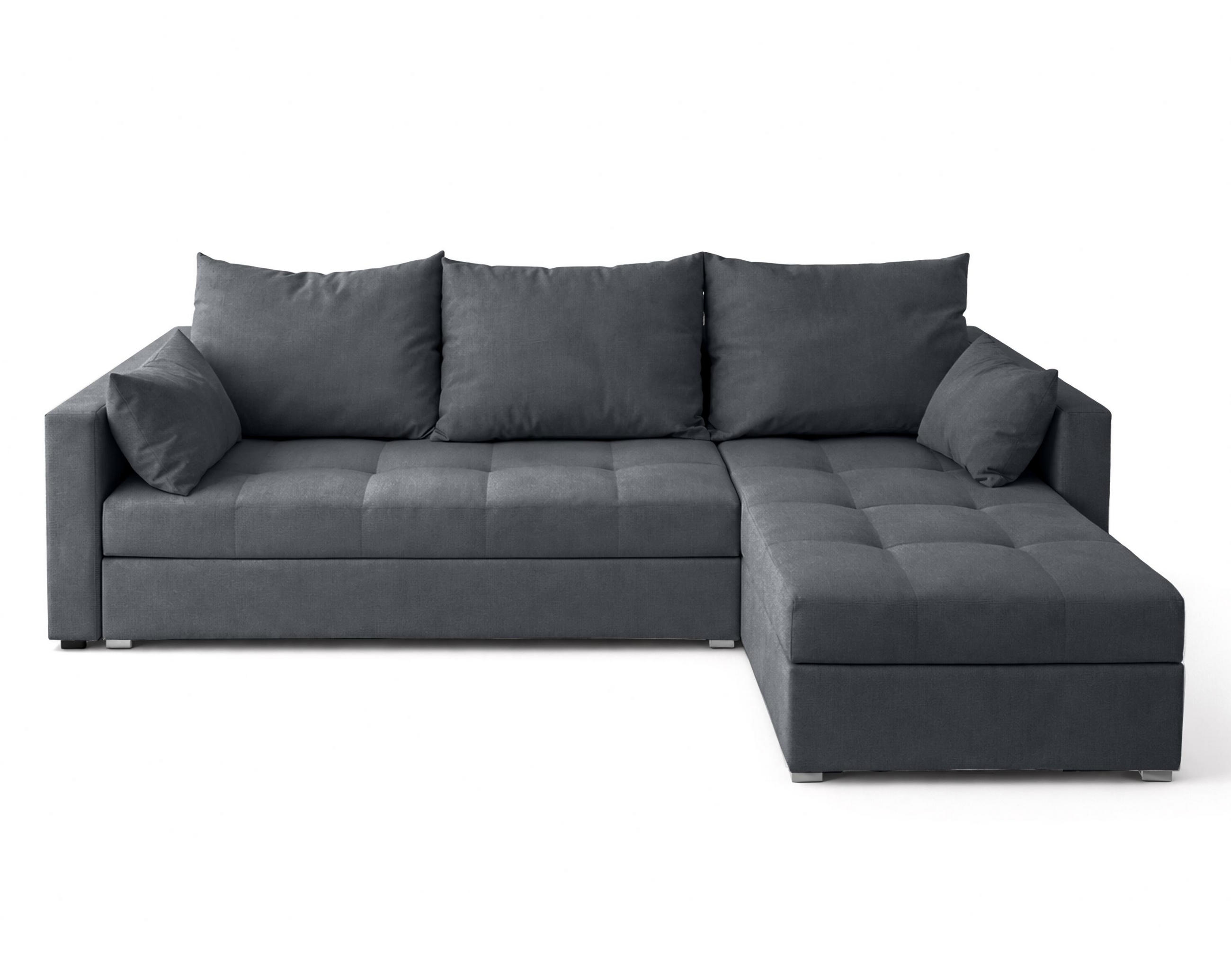 ECKSOFA Universelle L Form Elif Dunkelgrau 220/140/85 cm stilvolle mit Schlaffunktion - Dunkelgrau/Silberfarben, Kunststoff/Textil (220/140cm) - AX Living
