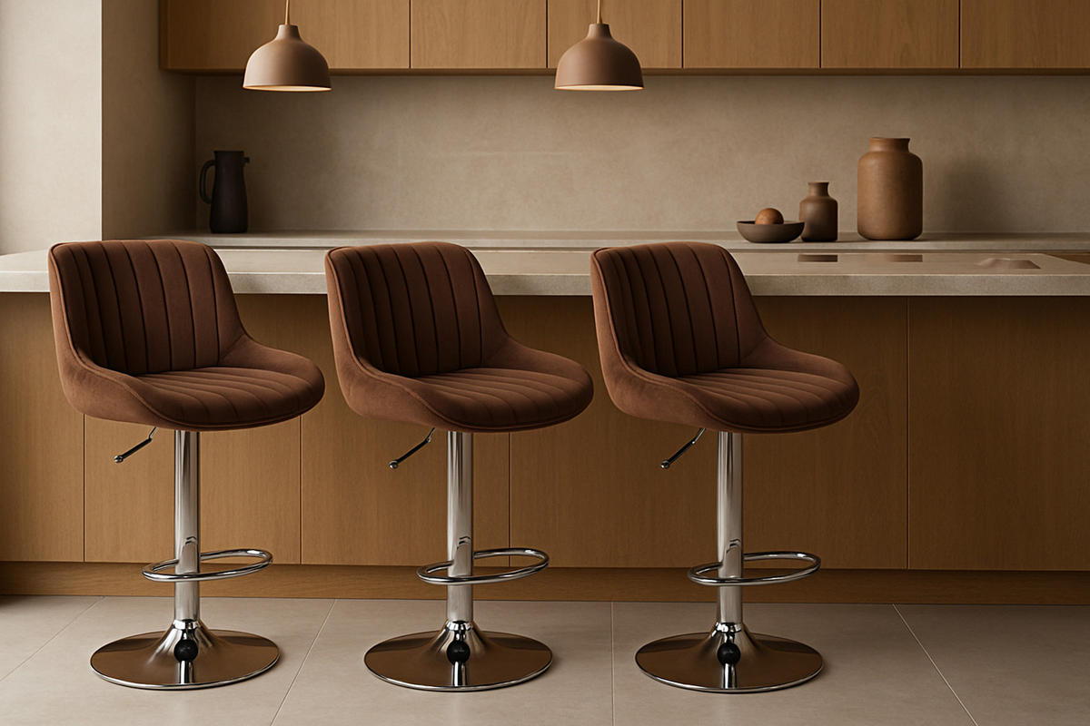 BARHOCKER Lento Gestell Metall in Chromoptik Samt Braun - Chromfarben/Braun, Textil/Metall (50/108/50cm) - TPFLiving