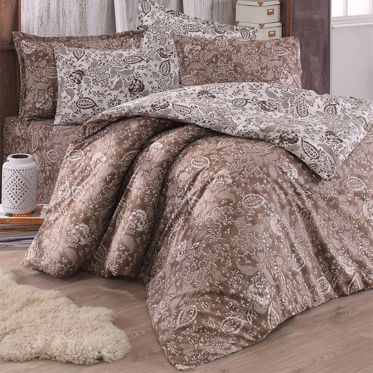 BETTWÄSCHE 6-teilig 220/240 cm YAPRAK - Braun, Textil (220/240cm) - ROLFNERS