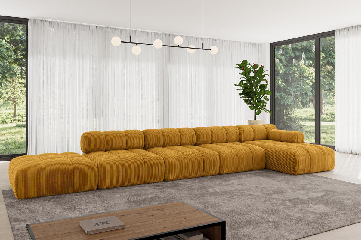 ECKSOFA modulares Sofa Lizur-L3 - 475x160x70 cm Senfgelb Cord - Currygelb, Holzwerkstoff/Textil (475/160cm) - ALTDECOR