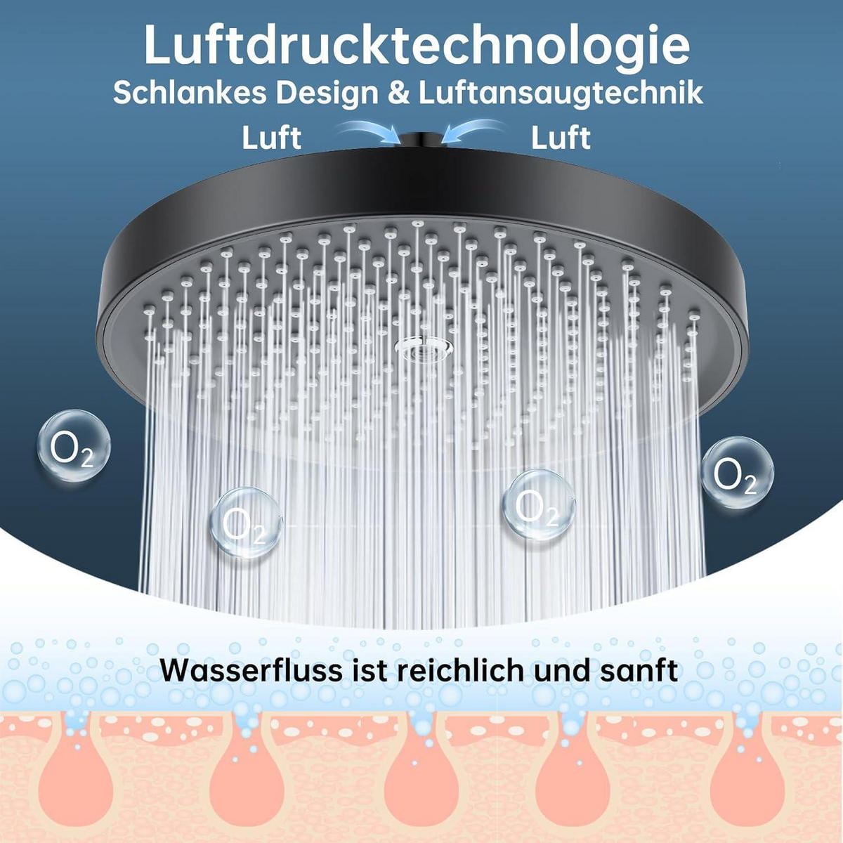 DUSCHKOPF 10 Zoll Regendusche Matt Schwarz - Schwarz, Metall (7/12.7/20cm)