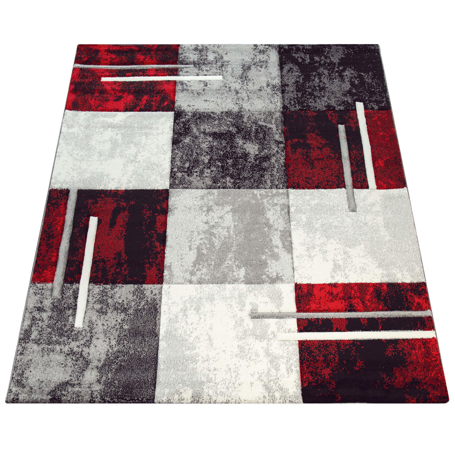 KURZFLOR-TEPPICH DIAMOND 663 GRAU-ROT 80X150 - Dunkelrot, Kunststoff (80/150cm) - Paco Home