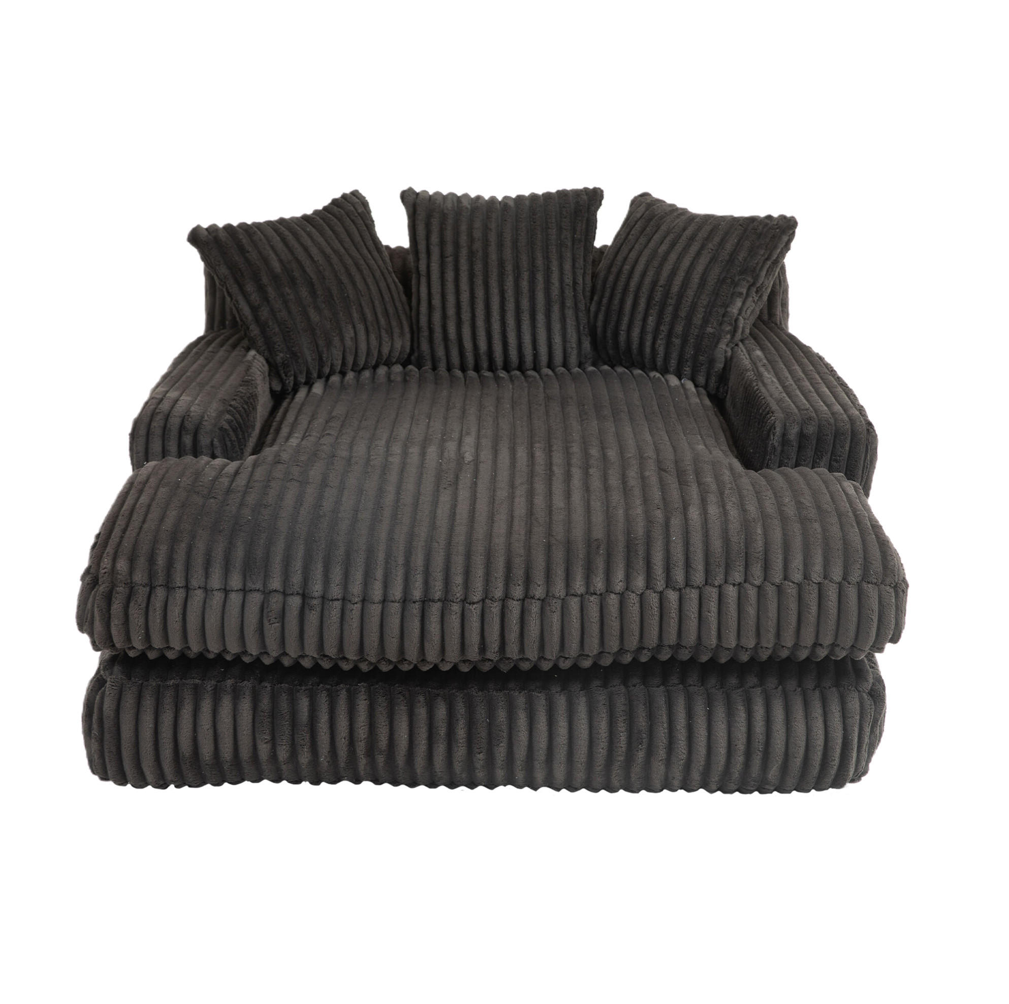 BIGSOFA 125/155/63 cm in Schwarz – bodennahes Kordsofa mit 3 Kissen - Schwarz, Textil (63/125/155cm) - BEAOK