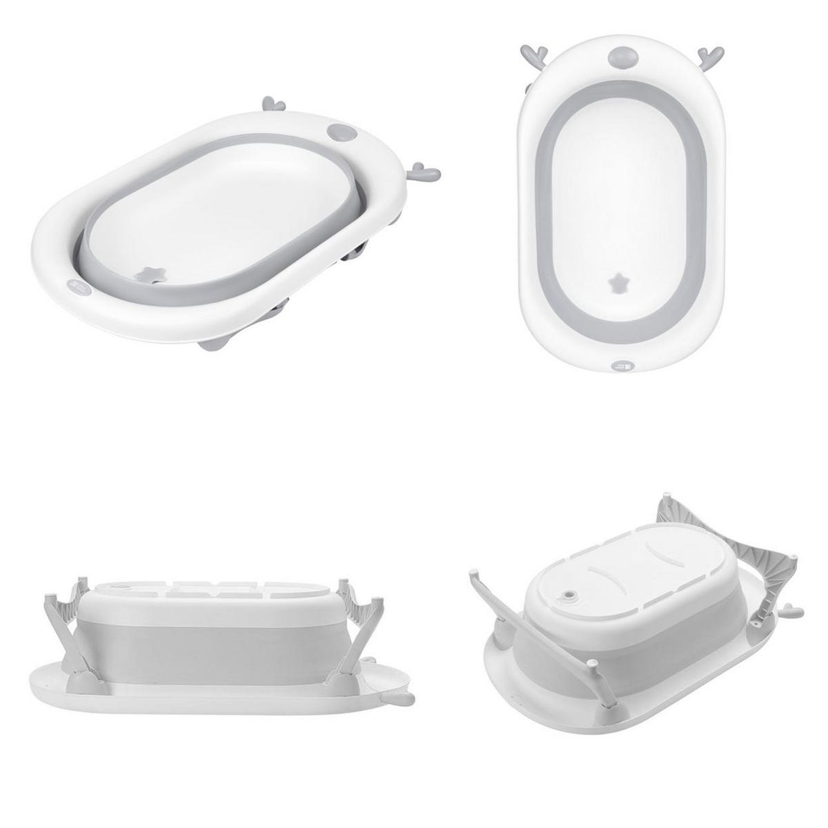 BABYBADEWANNE Foldy grau faltbar, Wasserablauf, ab Geburt, rutschfeste Beine, für unterwegs - Grau, Kunststoff (51/81.5cm) - Kikka boo