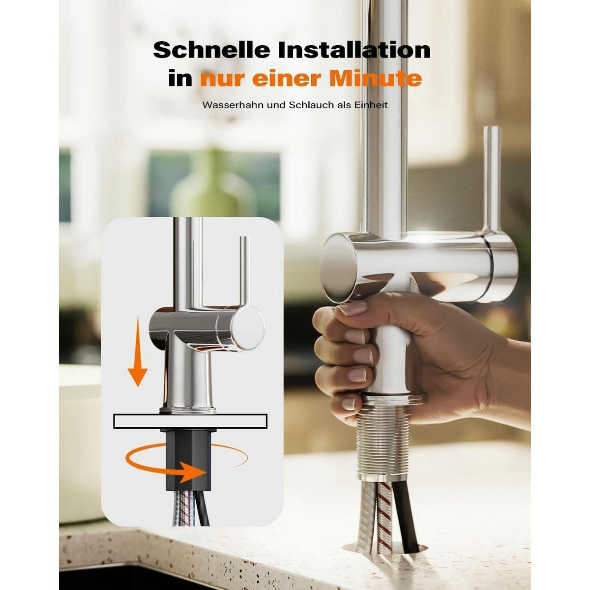 KÜCHENARMATUR mit Ausziehbrause und 360° Schwenkfunktion Chrom - Silberfarben, Metall (31.8/58/41cm)