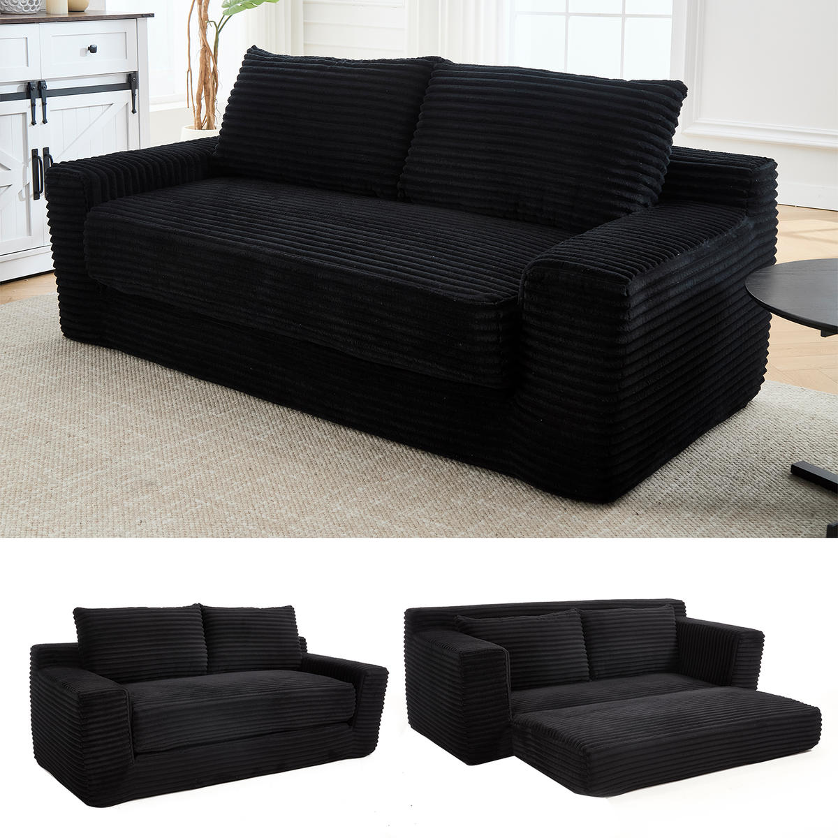 SCHLAFSOFA 180/85/62 cm Schwarz Cord - Schwarz, Textil (85/62/180cm) - Oxeza