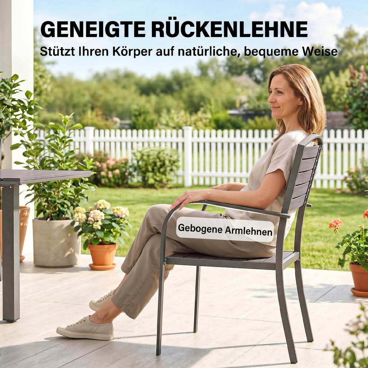 GARTENMÖBEL Set 7-teilig,ausziehbarer Lamelentisch+6 stapelbare Stühle - Grau, Holzwerkstoff - Vallsero