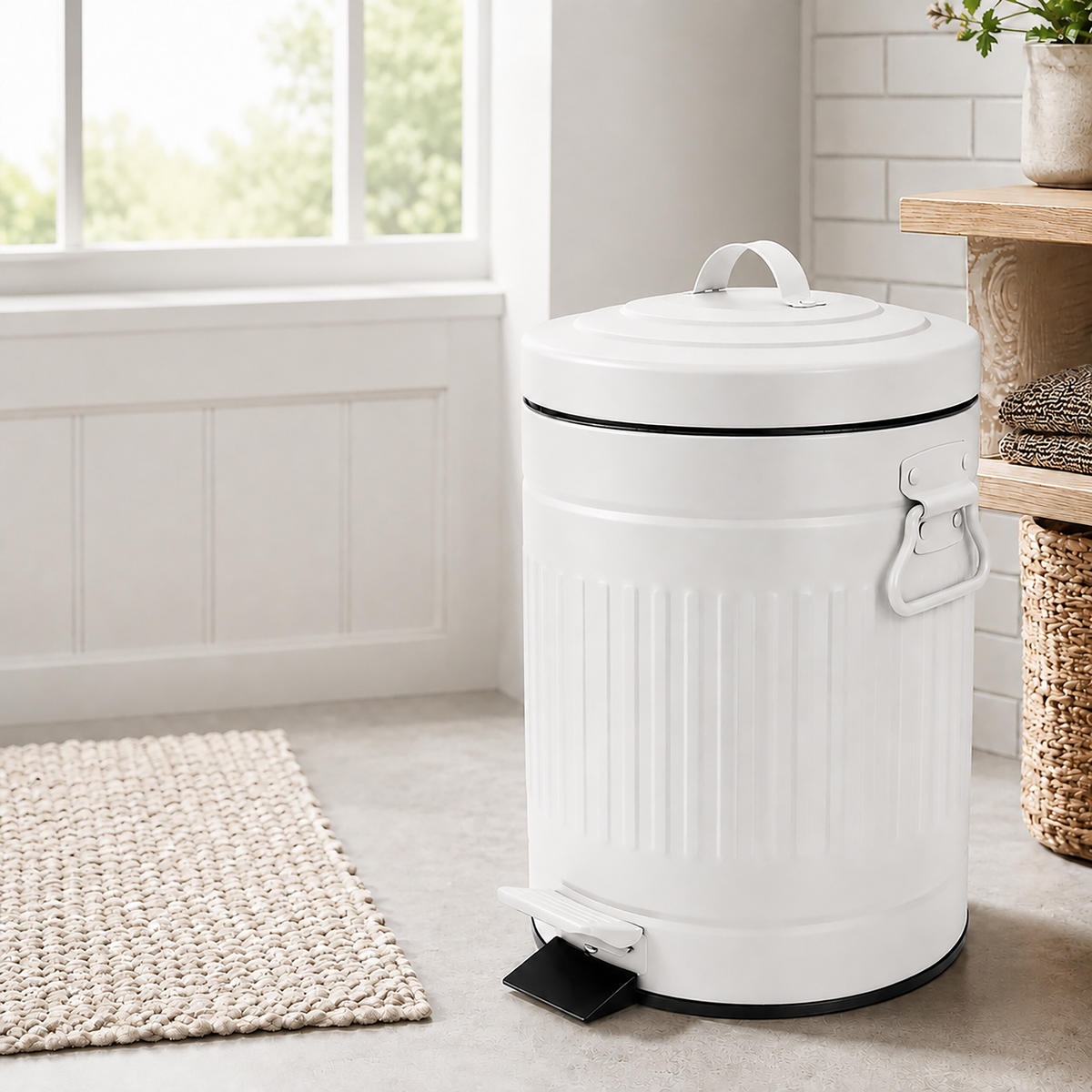 PUBELĂ Albă 5 l cu pedală retro - alb, material plastic/metal (20.5/29/20.5cm) - Relaxdays