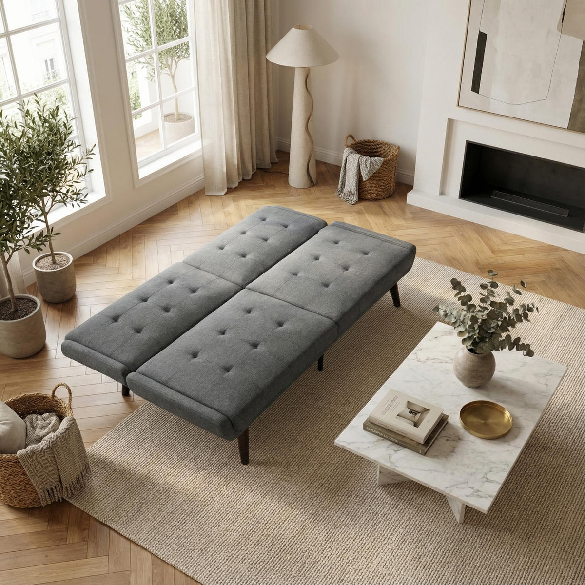 SCHLAFSOFA 157 cm breit mit Bettfunktion - Dunkelgrau, Textil (157/70/51cm) - Urban Meuble