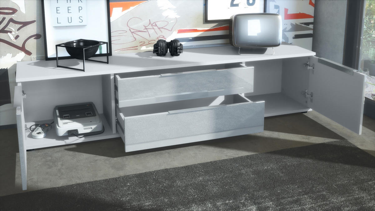 LOWBOARD Linio Avola-Anthrazit - Weiß Hochglanz/Anthrazit, Holzwerkstoff (166.5/37.5/35cm) - Vladon
