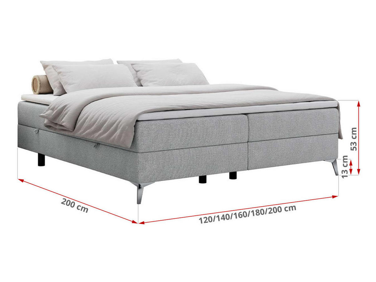 BOXBETT LESS 180/200 Hellgrau Struktur - H3 - Hellgrau, Holz/Textil (180/200cm) - MKS