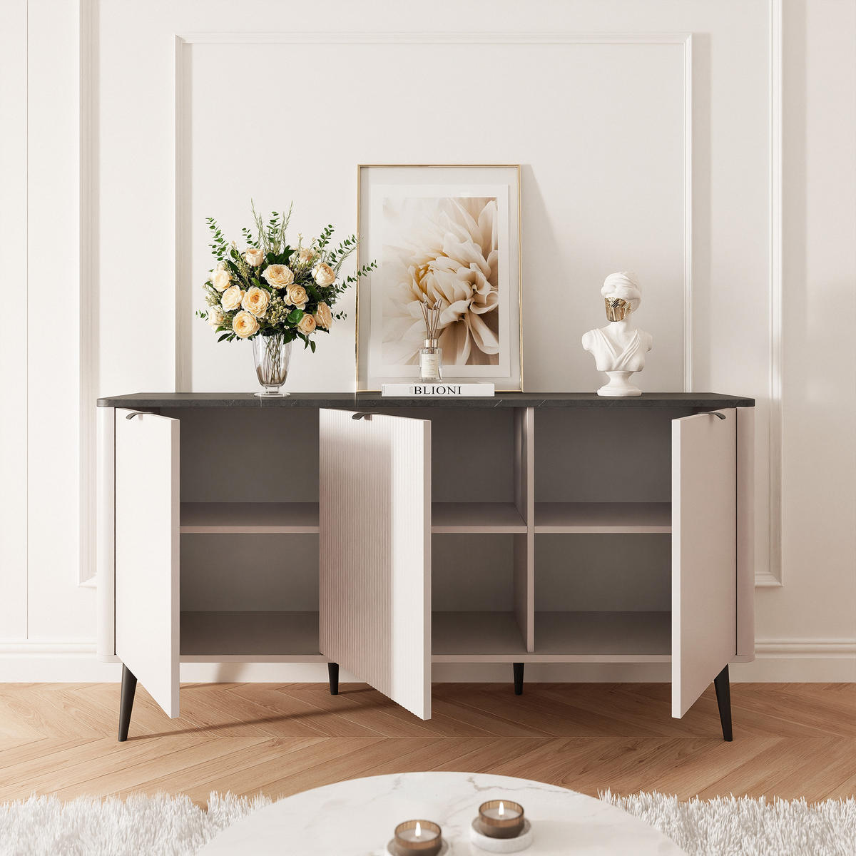 KOMMODE NAVANI 160 cm Kaschmire/ Stein - Kaschmir/Goldfarben, Holzwerkstoff/Metall (160/82/40cm) - Idohome