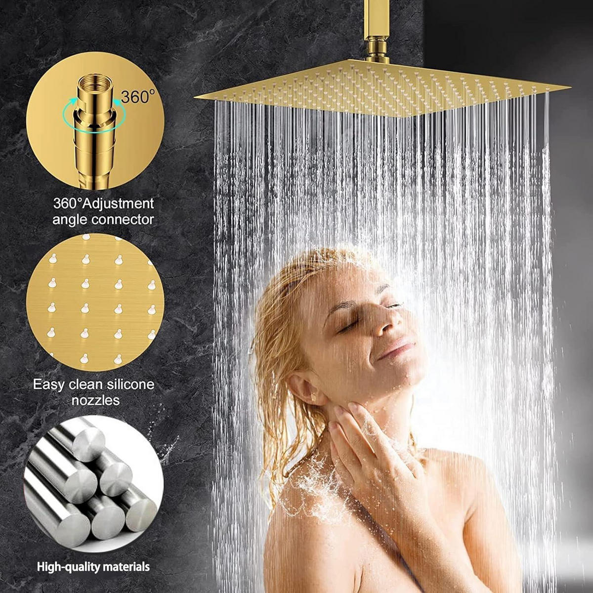 DUSCHKOPF Regendusche 30 cm Quadratisch Gold Edelstahl - Goldfarben, Metall (30.5/12.7/30.5cm)