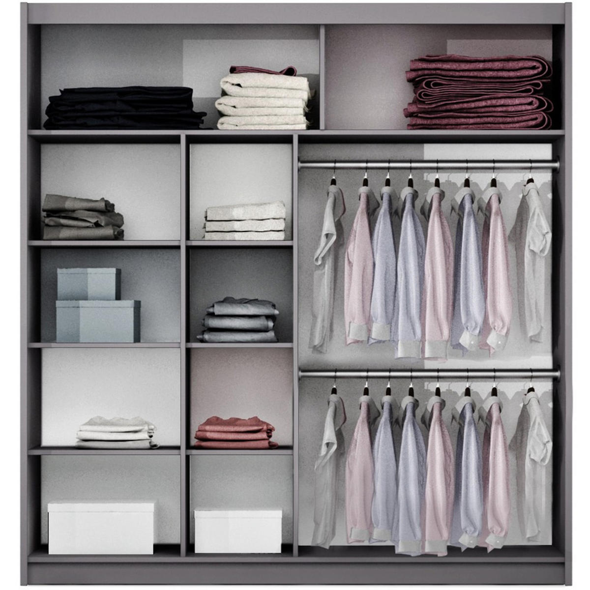 SCHWEBETÜRENSCHRANK Pronto mit 2 Türen und Spiegel, 203 cm, Grau - Grau, Holzwerkstoff (203/215/61cm) - Beautysofa