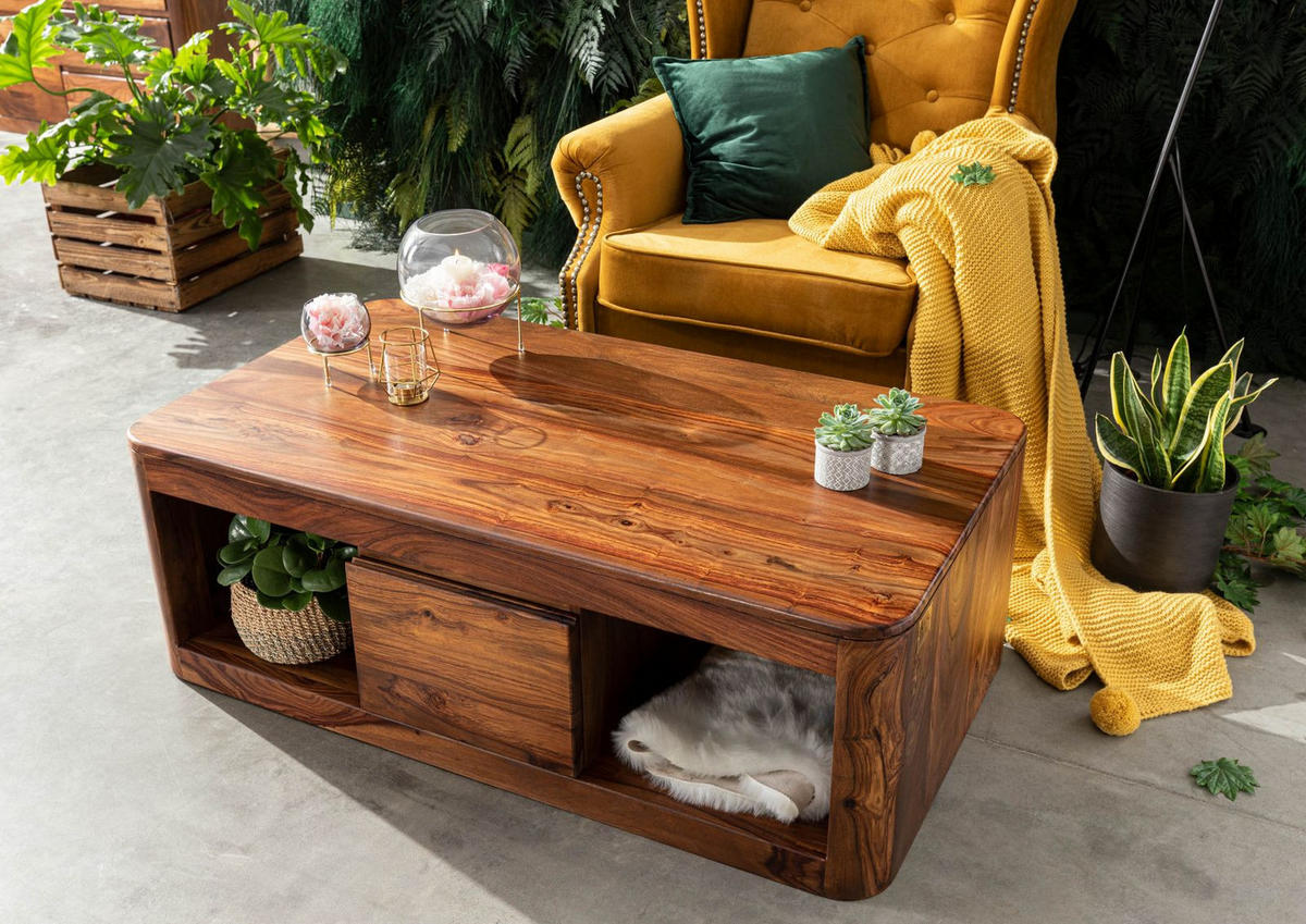 COUCHTISCH Sheesham 118x65x40 walnuss gewachst TORONTO #252 - Walnussfarben, Holz (118/65/40cm) - Massivmoebel24