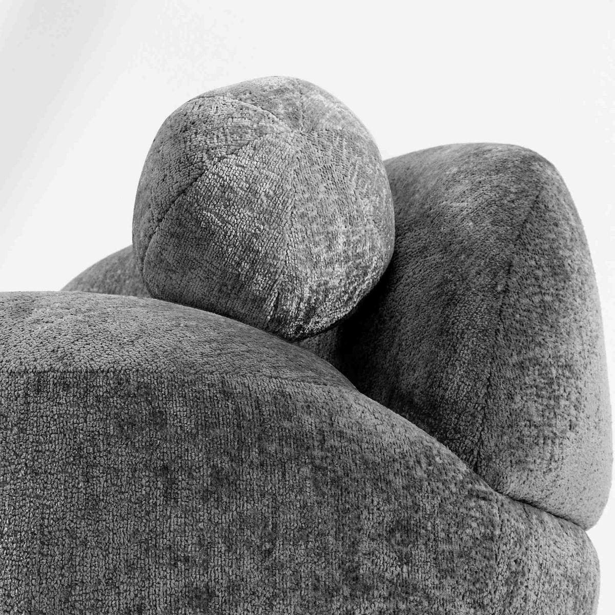 SESSEL NELUM Chenille-Stoff, rund, Grau - Schwarz/Grau, Holz/Holzwerkstoff (76/64/76cm) - KONSIMO®