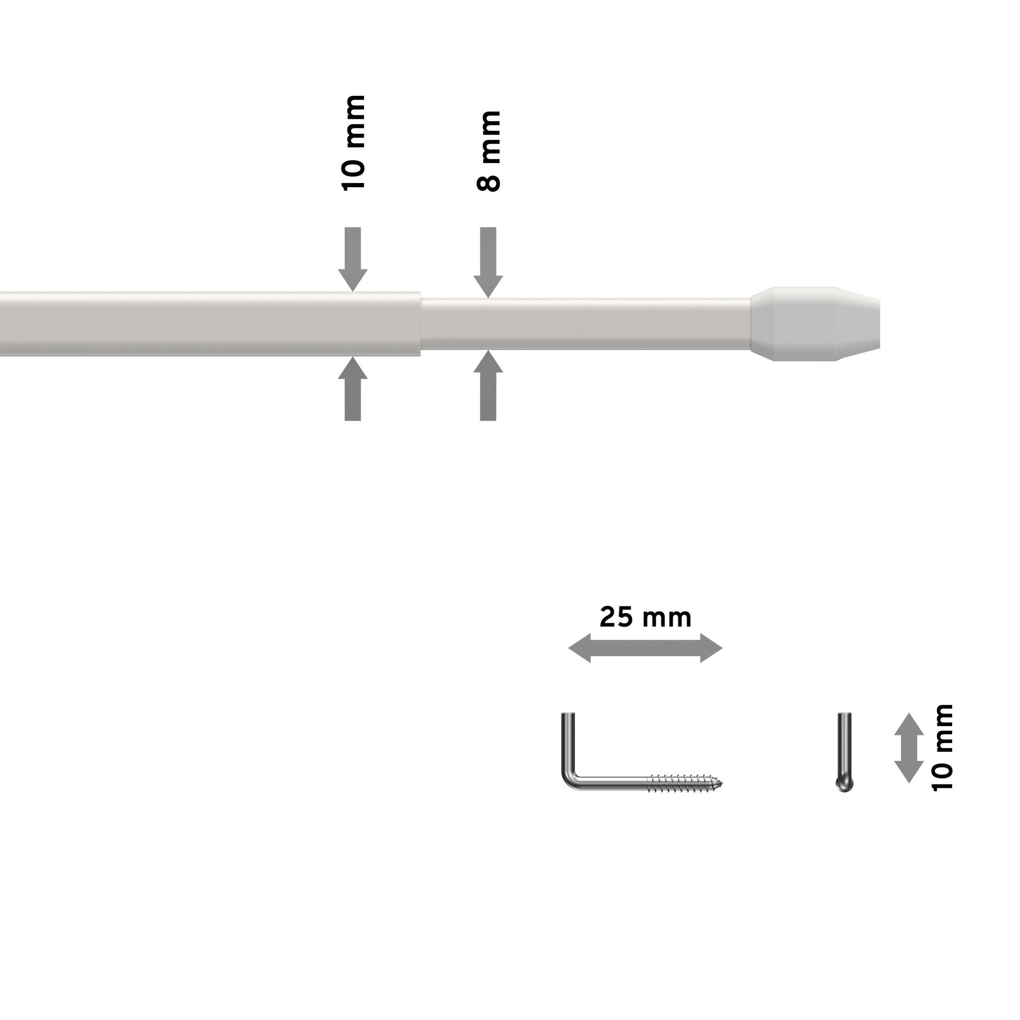 SCHEIBENSTANGEN / VITRAGESTANGEN Geno 80-140 cm, oval, Weiß, Packung 2 Stück - Weiß, Kunststoff/Metall (1/1.5/140cm) - INTERDECO