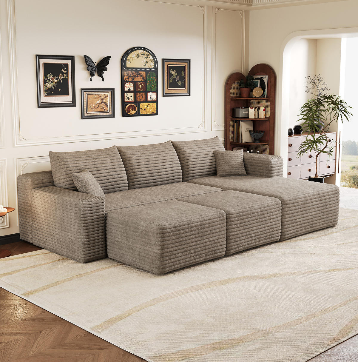ECKSOFA 241/151/58 cm camel aus Stoff ohne Montage - Hellgrau, Textil (151/241cm) - OKWISH