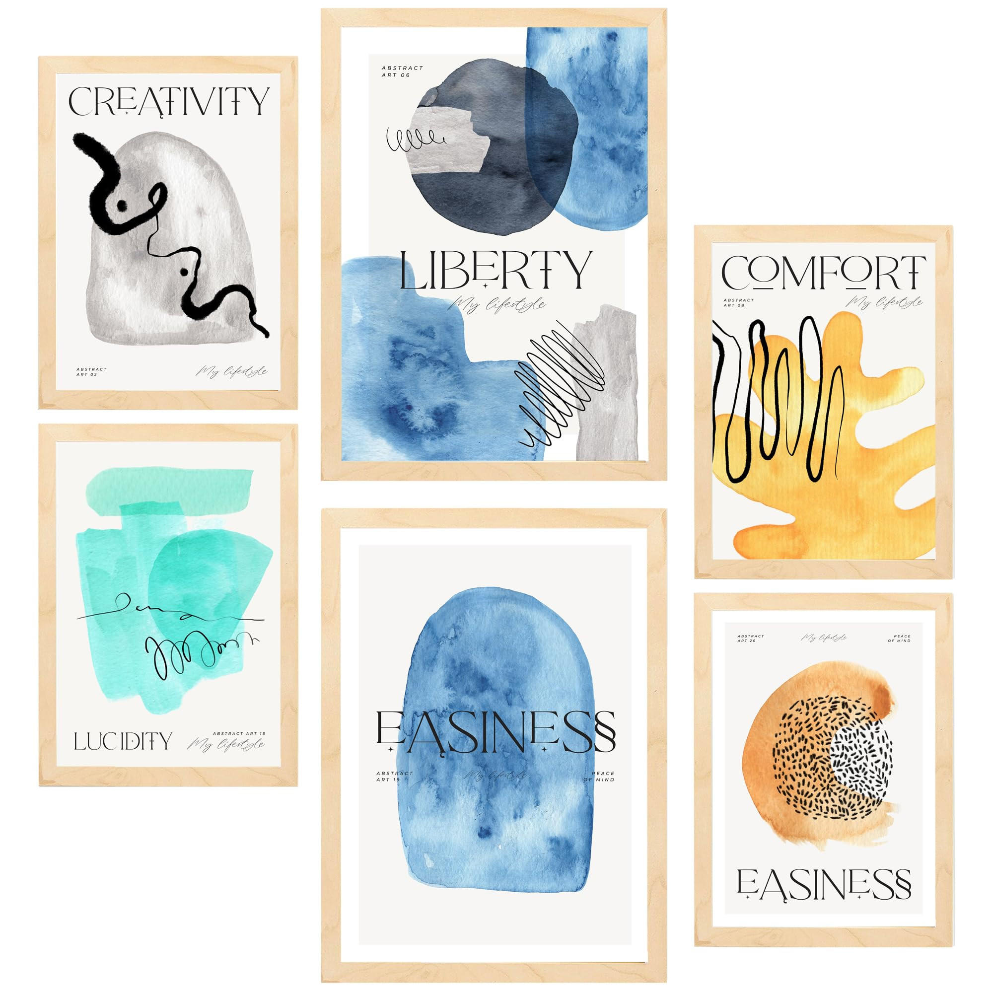 POSTER Set Mit 6 Gefühle A3 & A4 Rahmen Aus Hellem Holz - Beige, Papier (29/3/42cm) - Nacnic