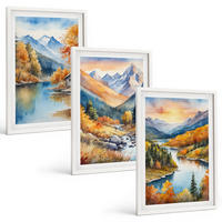 BILDER SET 3er Set - 40x60 cm Weißer Rahmen - Berglandschaft, Fluss, Herbst - Weiß, Kunststoff (40/60cm) - TULUP