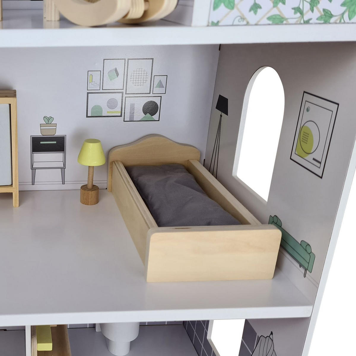 PUPPENHAUS ANNA Puppen Villa möbliert 3 Etagen - Grau, Holz (62/70/27cm) - Coemo