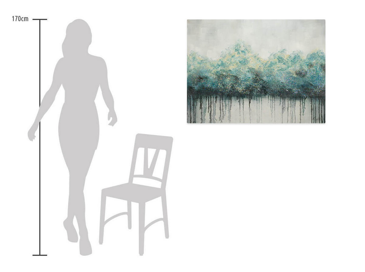 OLEJOMAĽBA 100/75 cm, Príroda a krajina - sivá/tyrkysová, drevo/textil (100/75cm) - KUNSTLOFT