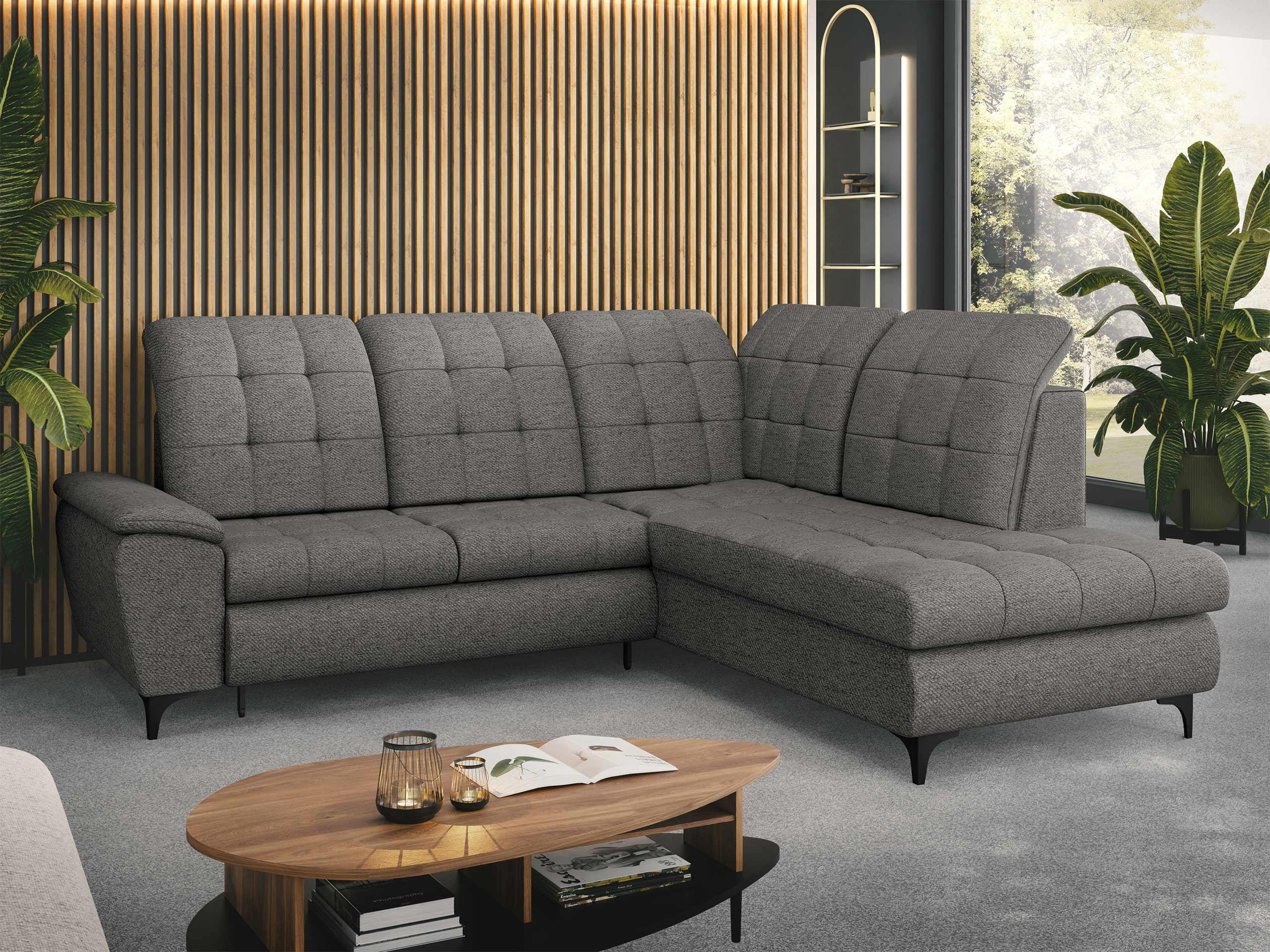 ECKSOFA Forest, Seite: Rechts - Dunkelgrau/Schwarz, Holz/Textil (271/212cm) - MIRJAN24