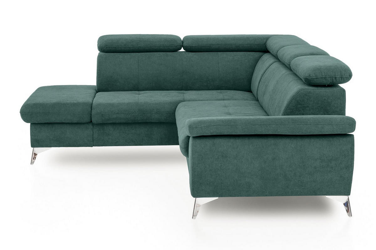 ECKSOFA mit Schlaffunktion und praktischem Bettkasten - Chromfarben/Grün, Textil/Metall (256/209cm) - Cotta