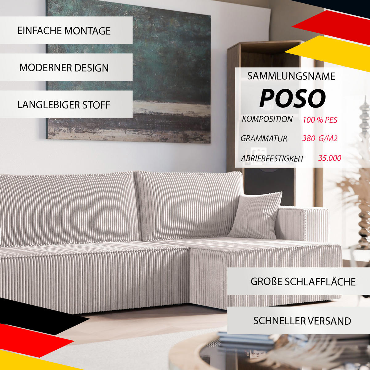 ECKSOFA mit Schlaffunktion und Bettkasten, Beige - Beige, Holzwerkstoff/Textil (145/276cm) - Idohome
