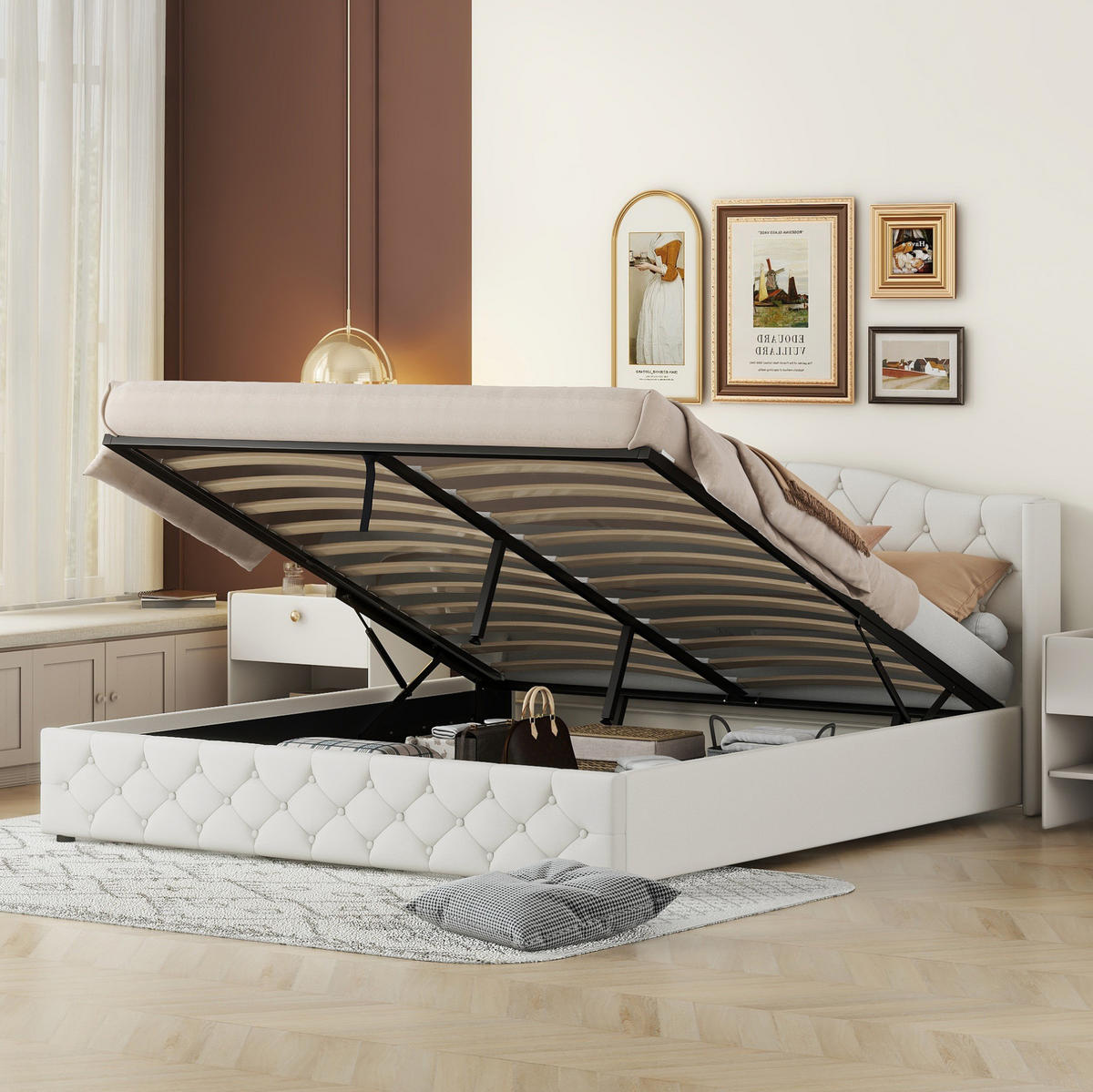 BETT mit Bettkasten 180x200 cm Beige - Beige, Metall (180/200cm) - Meubliv