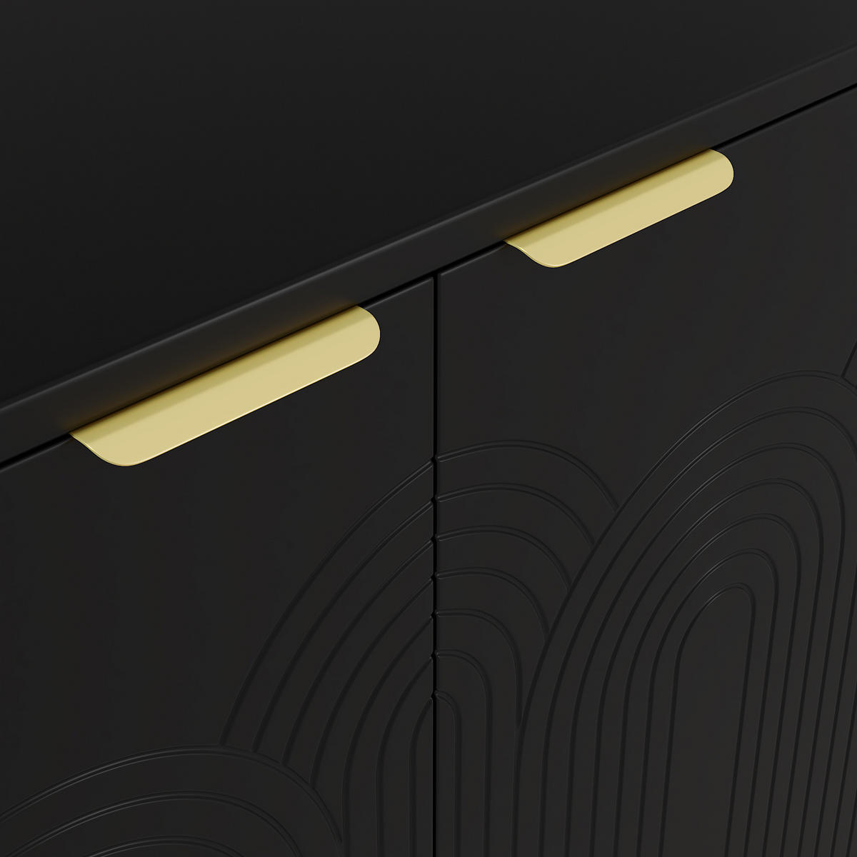 SIDEBOARD in Schwarz Kommode mit 4 Türen und Goldene Gebürstete Griffe für Wohnzimmer, B160/T40/H80cm - Goldfarben/Schwarz, Holzwerkstoff/Metall (160/80/40cm) - STILVORA