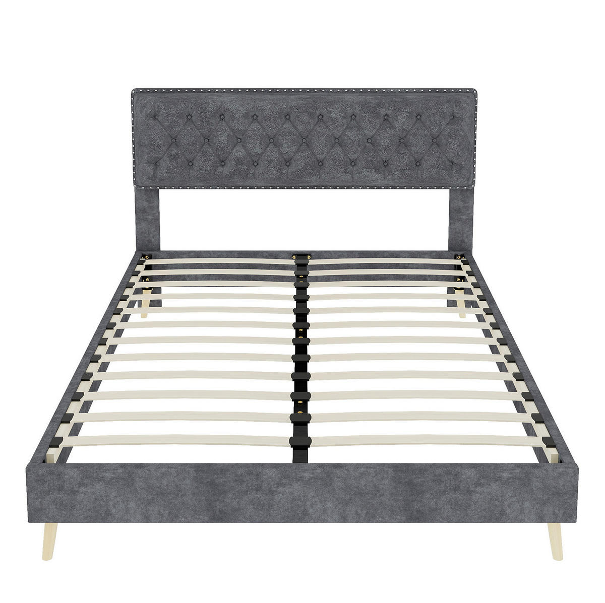 POLSTERBETT 140/200 cm mit Matratze, hohem Kopfteil, Stauraum unter dem Bett und Holzlattenrost, Grau - Grau, Textil (140/200cm) - Redom