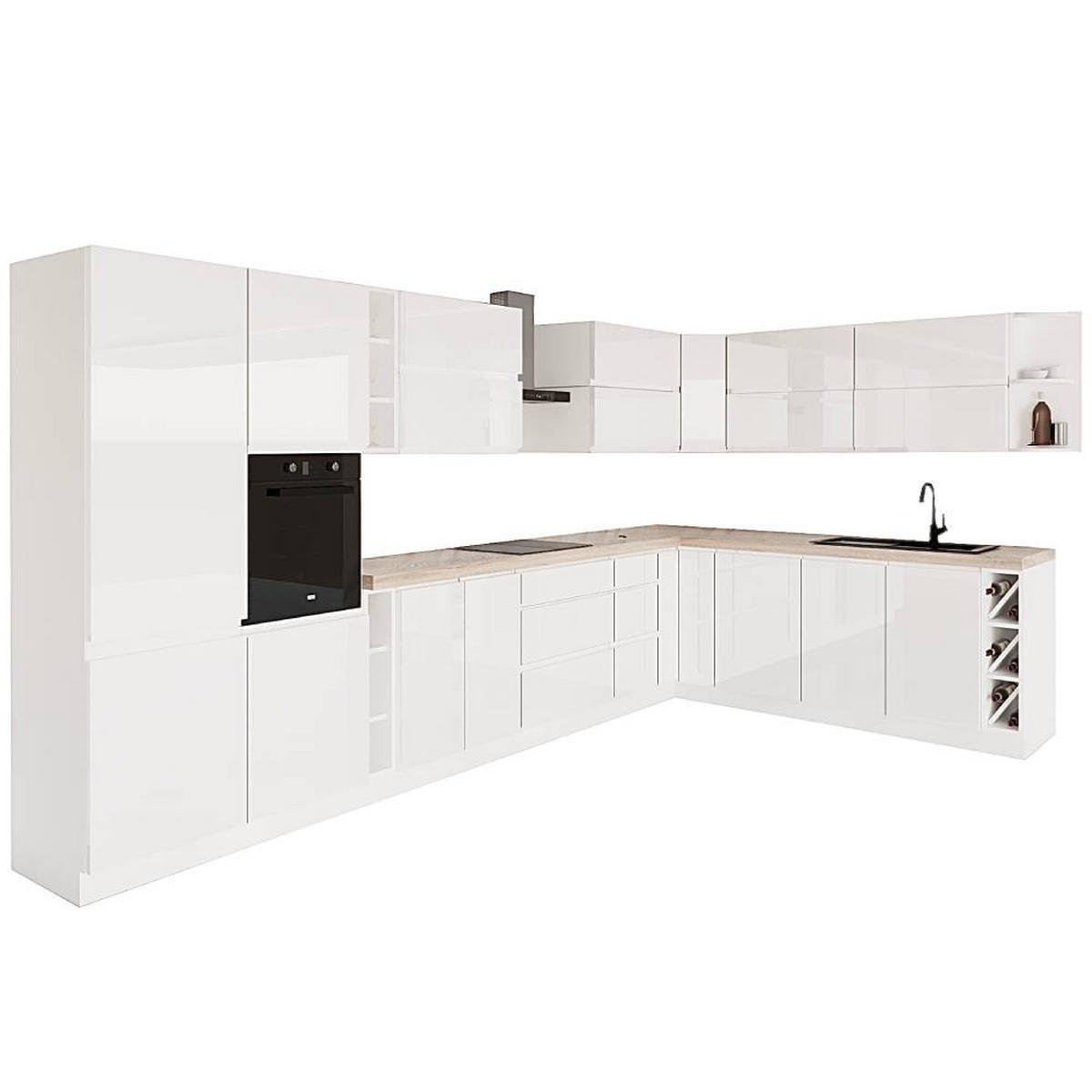 WINKELKÜCHE 420 cm x 240 cm - Aspen KA7-M420 - in Weiß/Hochglanz - Weiß Hochglanz, Holz (660/212/58cm)