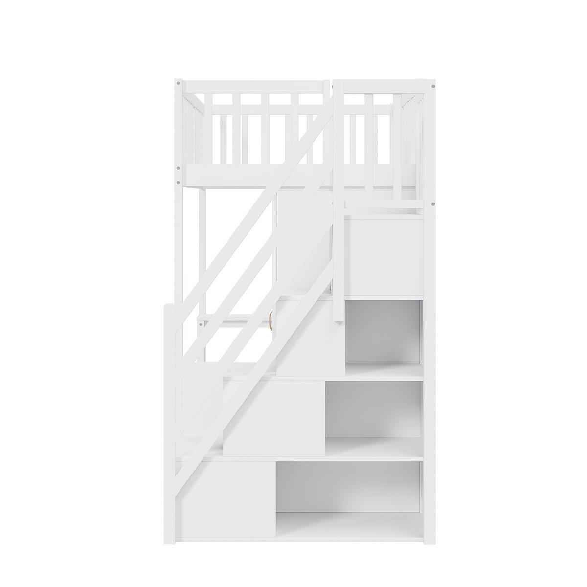 HOCHBETT 90/200 cm DE-01173, in Weiß, mit Kleiderschrank, Tisch, Regal und Stauraum-Treppe - Weiß, Holz (90/200cm) - ComfortXL