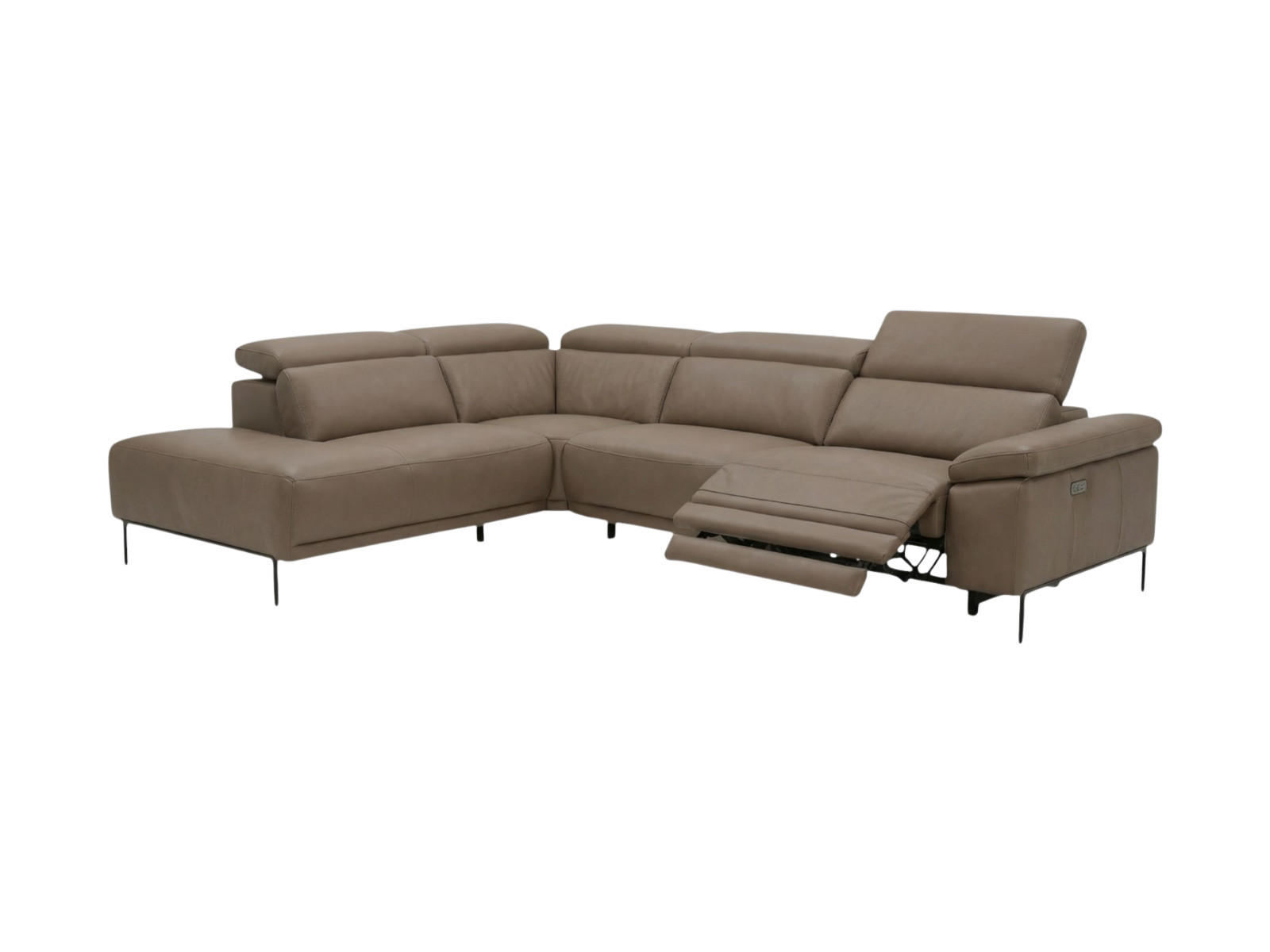 ECKSOFA Fiesta Echtleder mit 1 x Relaxfunktion Greige - Greige, Leder/Metall (220/282cm)