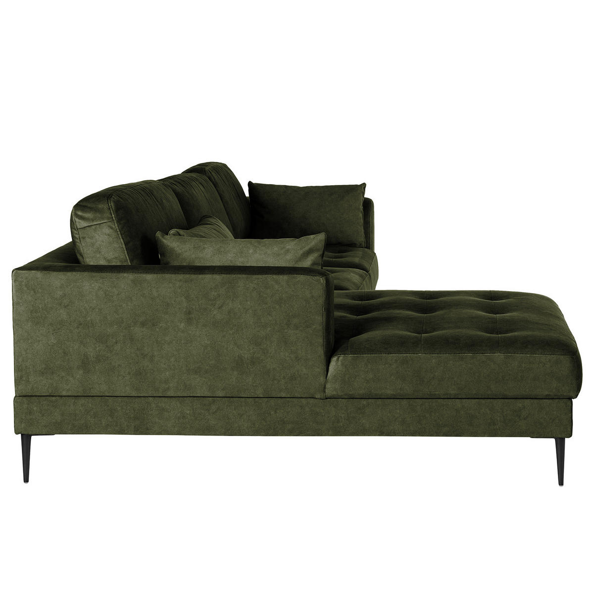 ECKSOFA mit Longchair - Dunkelgrün, Textil/Metall (275/168cm) - home24