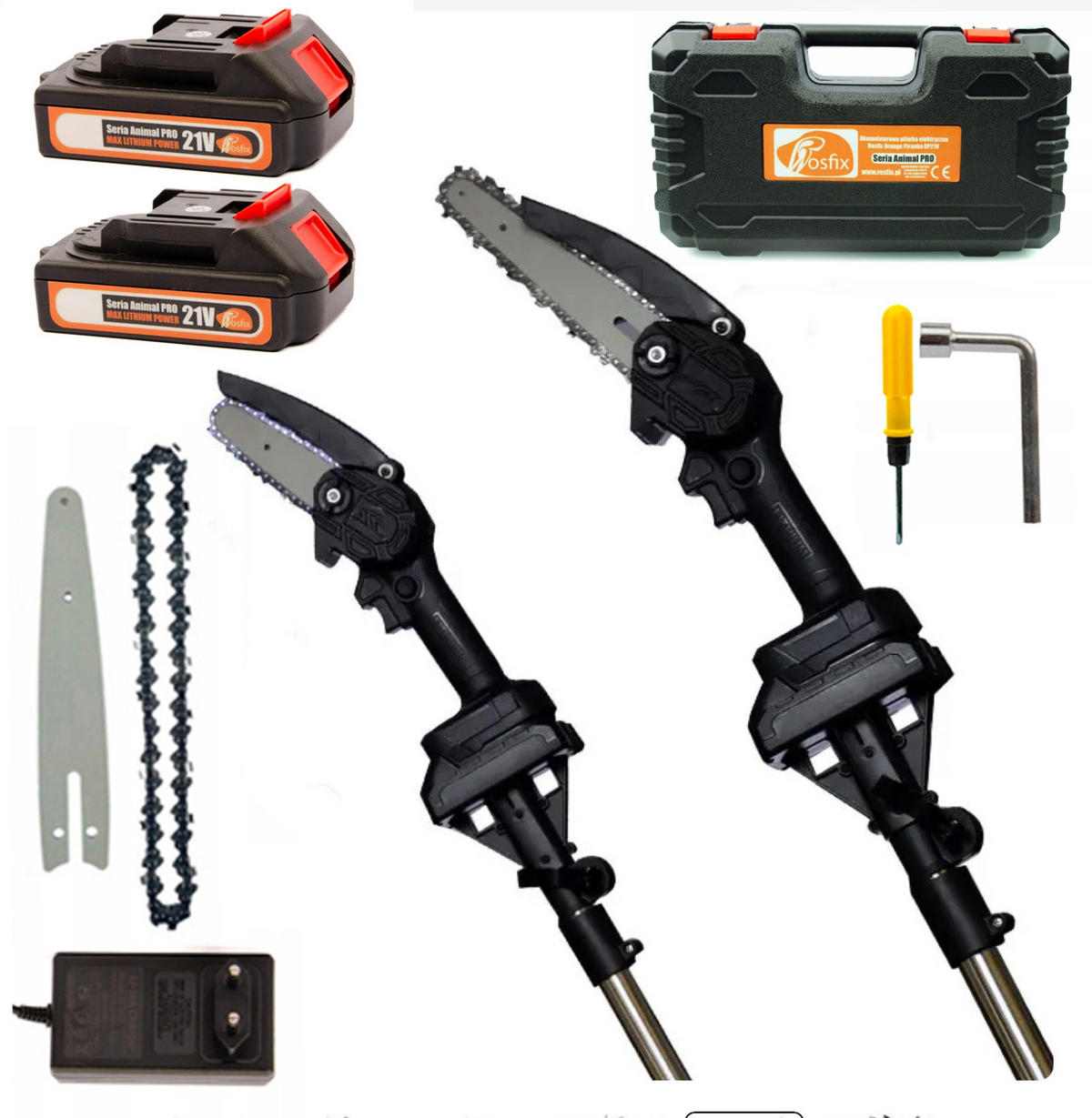 AKKU-KETTENSÄGE BPW21V Set - 21 V, 800 W, 4" Schiene, 2x 3000 mAh Akku, Teleskopstange 220 cm - Multicolor, Kunststoff/Metall (10/10/10cm)
