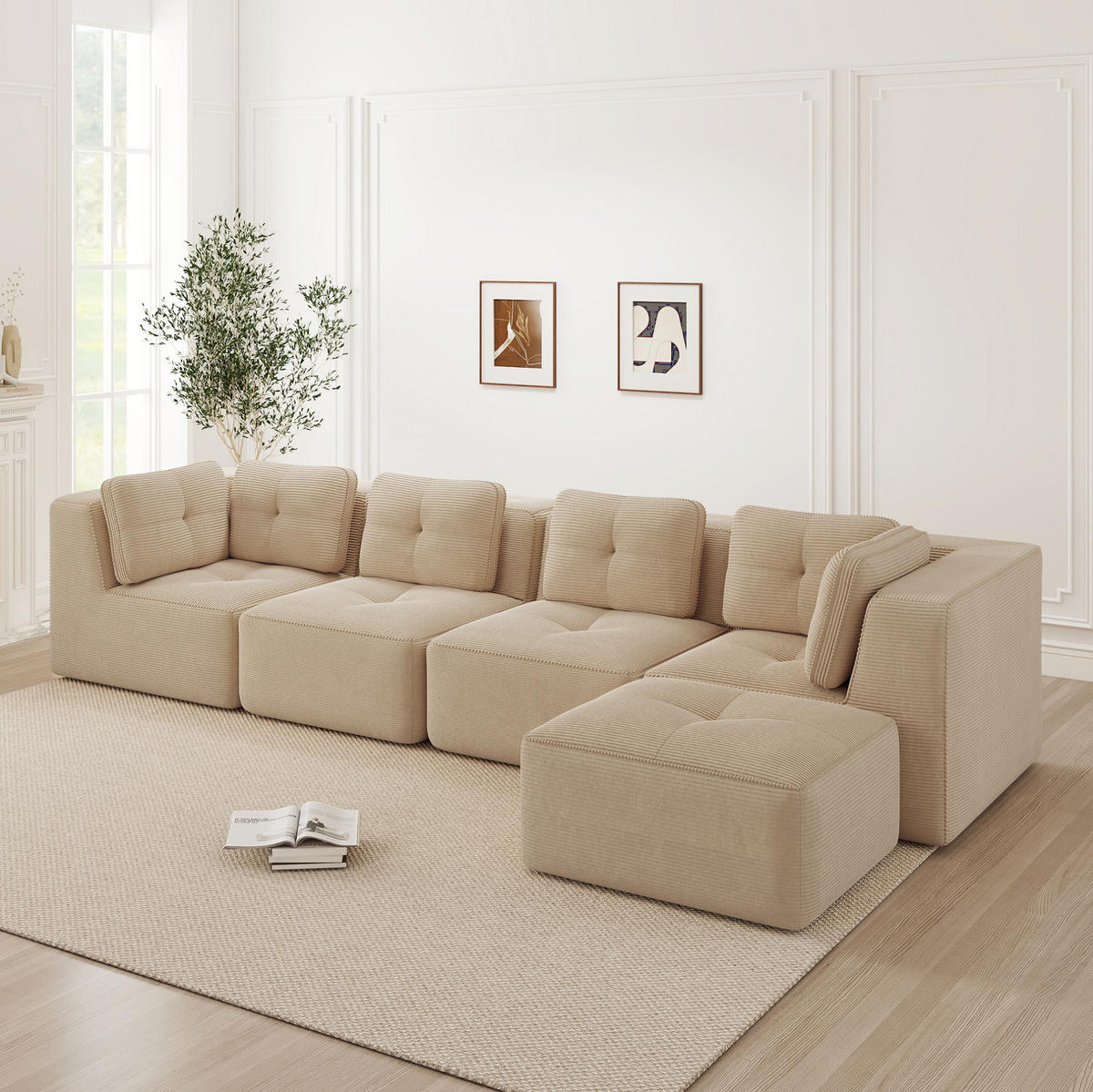 ECKSOFA modular mit tiefer Sitzfläche 74 cm Cord Beige - Beige, Kunststoff (177/386.1cm) - Meubliv