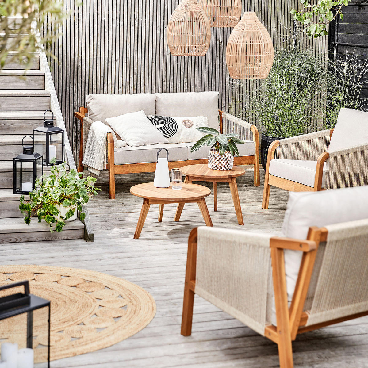 LOUNGE-SET (4-teilig) Rope Island - Braun, Holz - Butlers