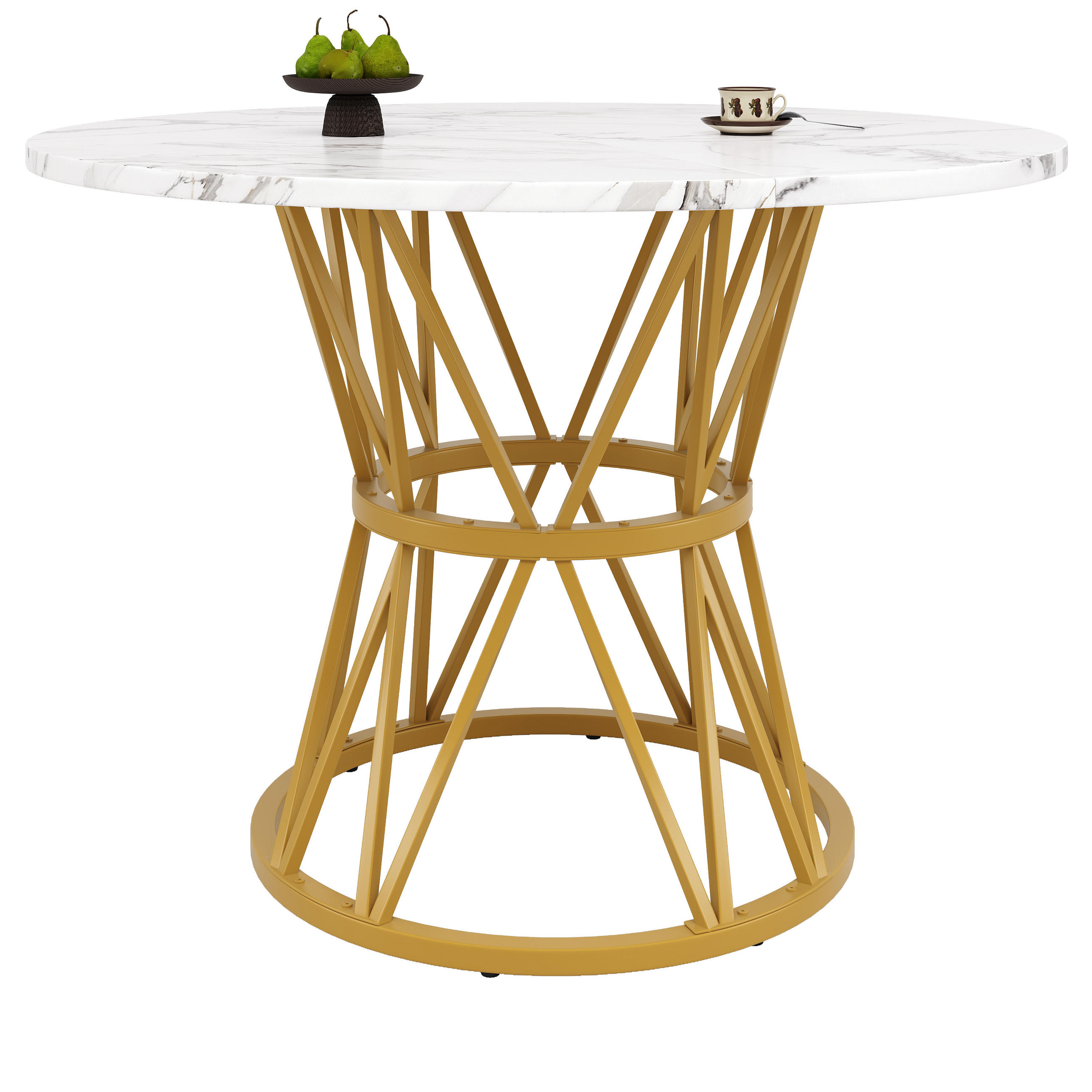 ESSTISCH 100x100x76 cm in Weiß und Gold aus MDF mit Marmoroptik auf goldenem Metallgestell - Goldfarben, Holzwerkstoff (100/100/76cm) - Modfu