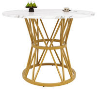 ESSTISCH 100x100x76 cm in Weiß und Gold aus MDF mit Marmoroptik auf goldenem Metallgestell - Goldfarben, Holzwerkstoff (100/100/76cm) - Modfu