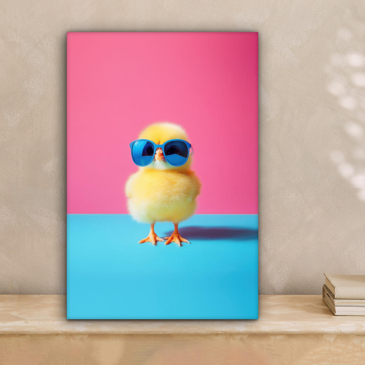 LEINWANDBILD Chick - Sonnenbrille - Blau Deko Wohnzimmer 20x30 cm - Pink/Gelb, Textil (20/30cm) - MuchoWow