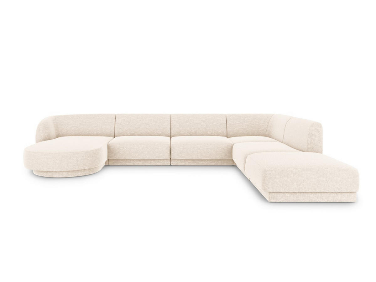 PANORAMASOFA rechts Miley aus Chenille-Stoff leichtes beige 6 Sitzplätze - Creme, Textil (255/70/330cm) - Micadoni