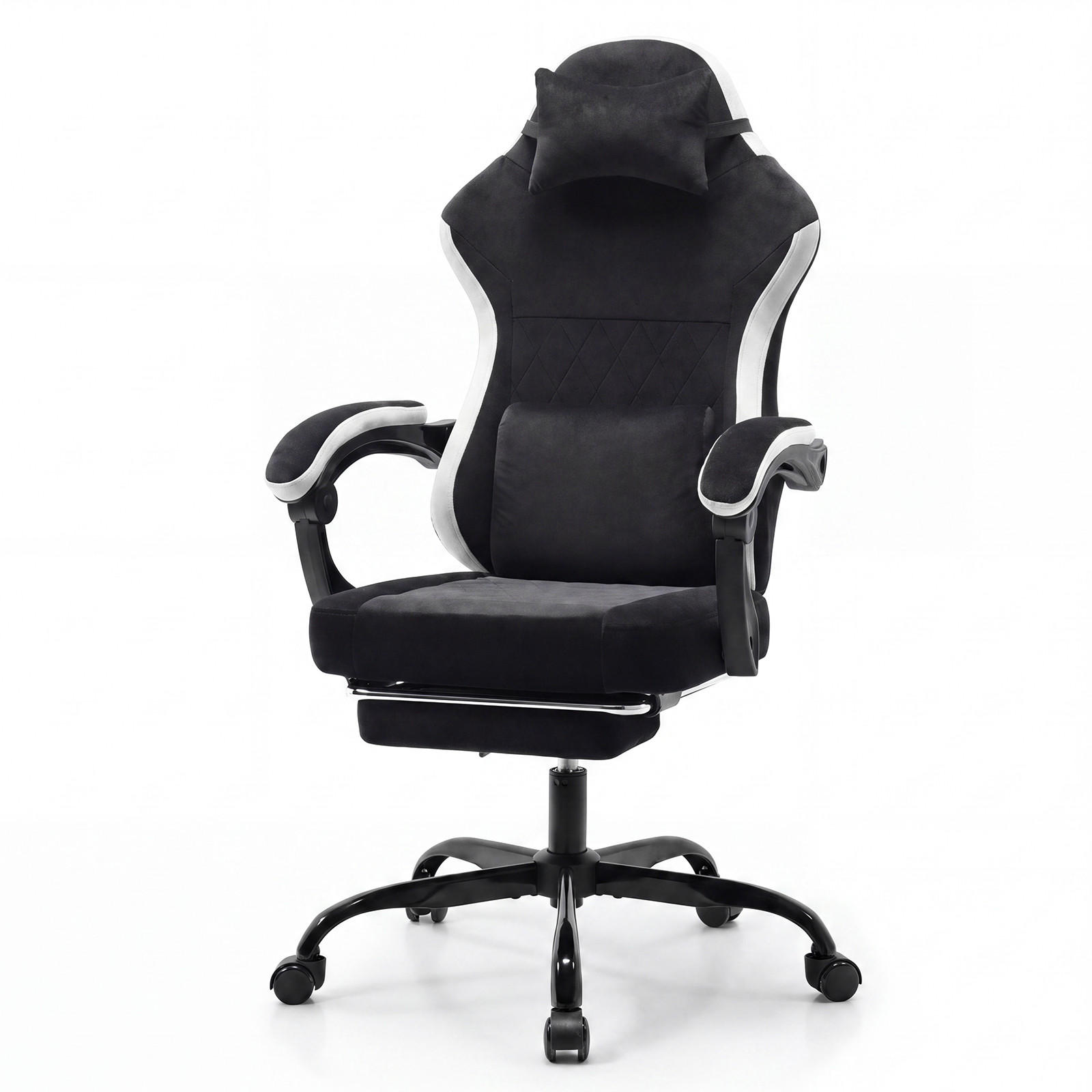 GAMINGSTUHL DE-40995 mit Nackenkissen und Rückenkissen Schwarz/Weiß - Weiß, Metall (58.5/120.5/63cm) - ComfortXL