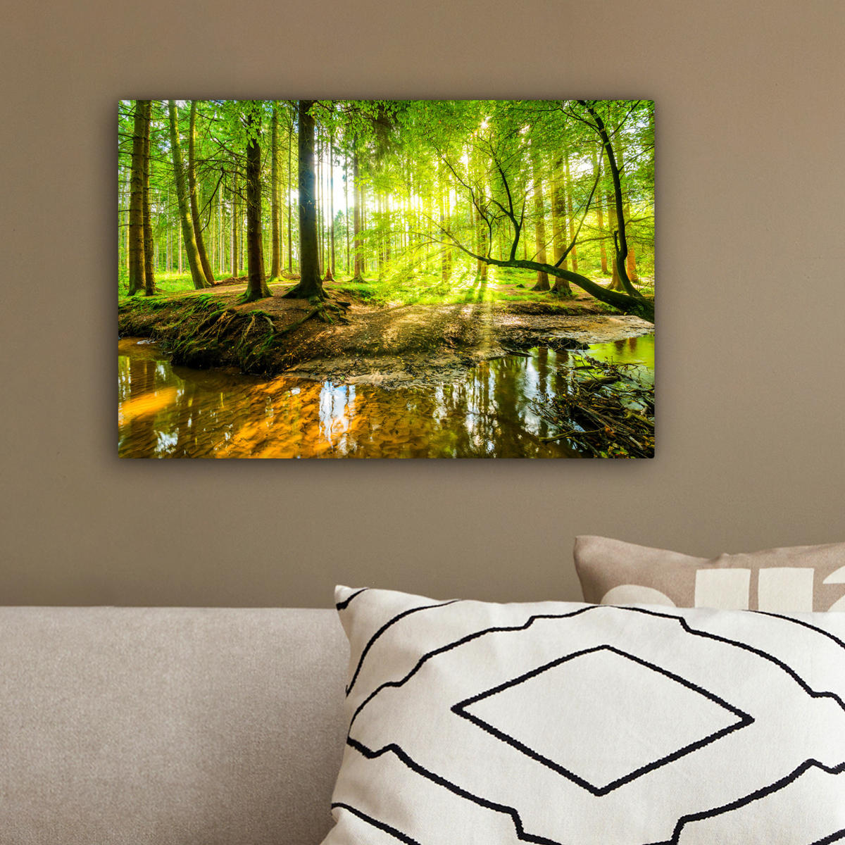 LEINWANDBILD Wald - Landschaft - Wasser - Bäume - Sonne - Grün - Natur 30x20 cm - Grün, Textil (30/20cm) - MuchoWow