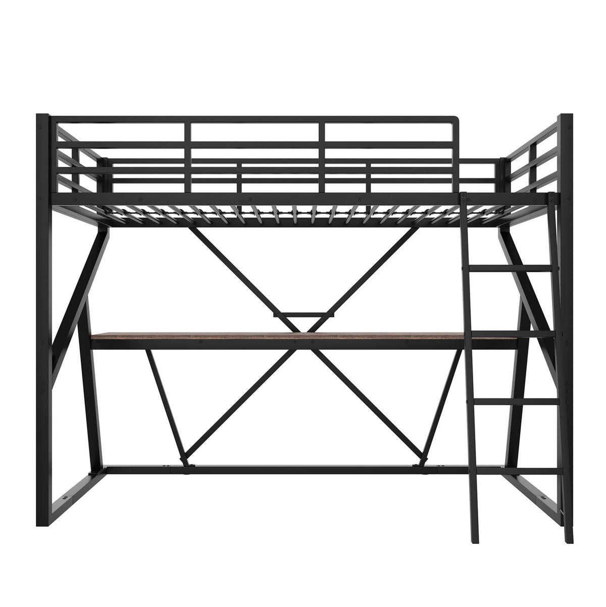 HOCHBETT 90/200 cm Schwarz mit LED-Beleuchtung und Schreibtisch aus Metall - Schwarz, Metall (90/200cm) - OKWISH
