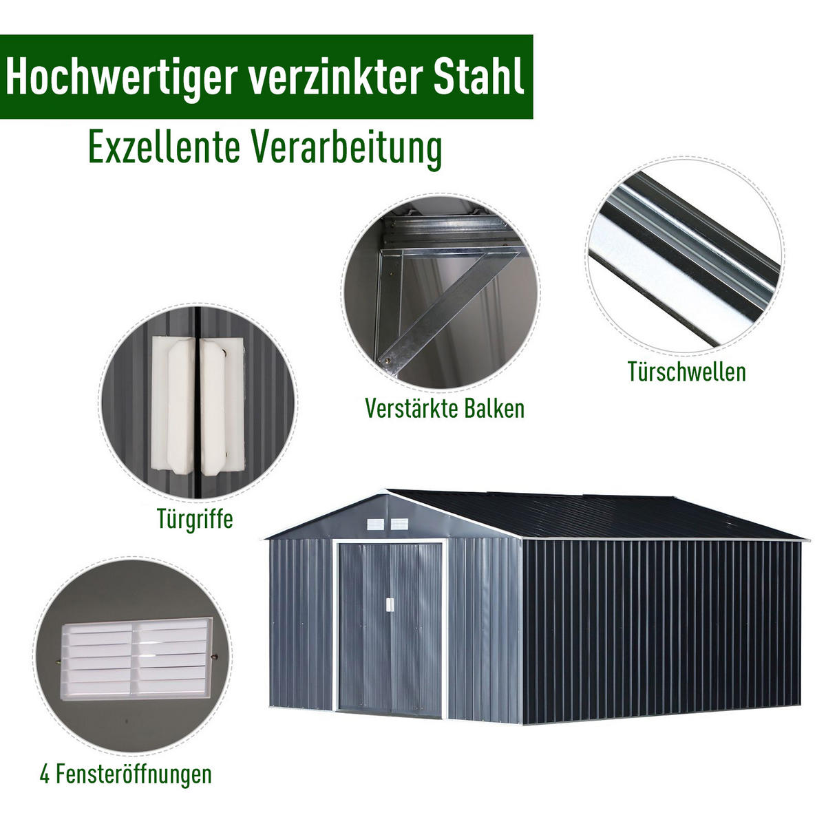 GERÄTEHAUS, Stahl, Kohlegrau - Grau, Metall (386/200/340cm) - Outsunny