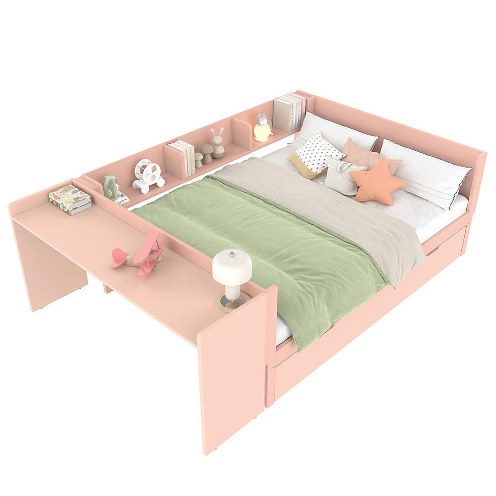 DOPPELBETT 140x200cm mit Rollbett in Rosa - Pink, Holz (140/200cm) - KOMHTOM