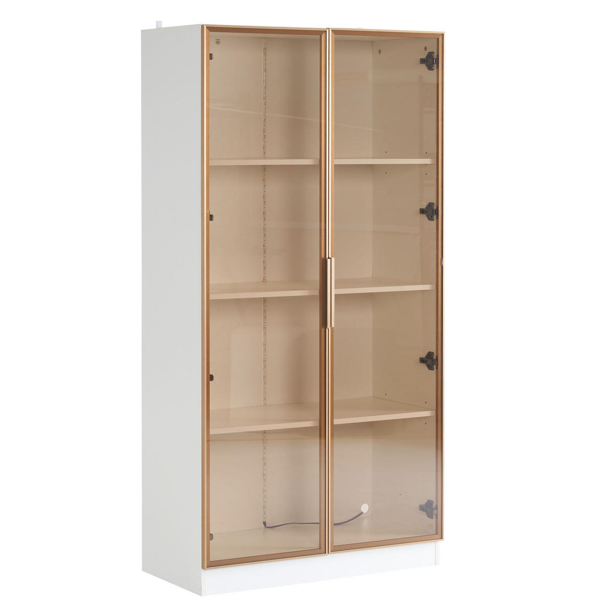 VITRINEN-SET 160/40/160 cm weiß aus Spanplatte mit LED und Glastüren - Weiß, Holzwerkstoff (160/160/40cm) - OKWISH